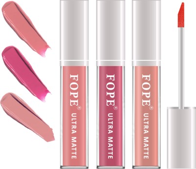 FOPE Ultra Smooth Liquid Matte Lipsticks Combo Set For Women/Girls USS030013(old Rose, Deep Rose, old pink, 12 ml)