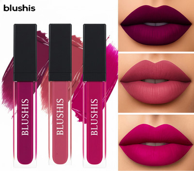 BLUSHIS Kiss-Proof | 3-in-1 Long Lasting | Liquid Matte Lipstick Set(ROYAL PURPLE, MAUVE PLUM, EPIC MAGENTA, 18 ml)