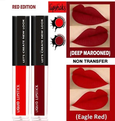 Pro Girl Non Transfer Professionally Longlasting Liquid Lipstick Combo Set Of 2 pc(Red, Maroon, 7 ml)