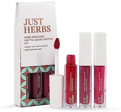 Just Herbs Matte Liquid Lipstick Kit Set Of 3 With Sweet Almond Oil(MULTICOLOUR, 6 ml)