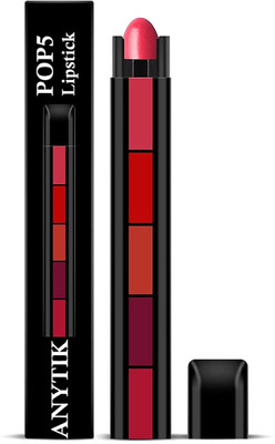 ANYTIK Lipstick 5 in 1 shades Womens & Girls 5in1 Colour(Red, 12 g)