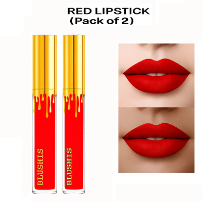 BLUSHIS HD Beauty Non Transfer Liquid Waterproof Matte Lipstick Pack of 2 Shade Red(RED, 10 ml)