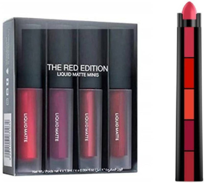 bluset 5 IN1 RED CERAMY LIPSTICK + 4 IN1RED EDITION LIPSTICK(MULTICOLOR, 20 ml)