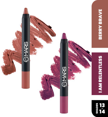 MARS Long Lasting Lip Crayon Lipsticks, Matte Finish & Waterproof Lipstick, Pack of 2(13-Brave,14-I Am Relentless, 7 g)