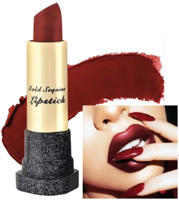 YAWI best gold sequines Shimmery Metallic Glitter Cherry maroon Lipstick(Cherry Red, 3.8 g)