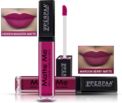 Perpaa One Stroke Matte Me Liquid Lipstick Pack of 2(Hidden Magenta, Maroon Berry, 10 ml)