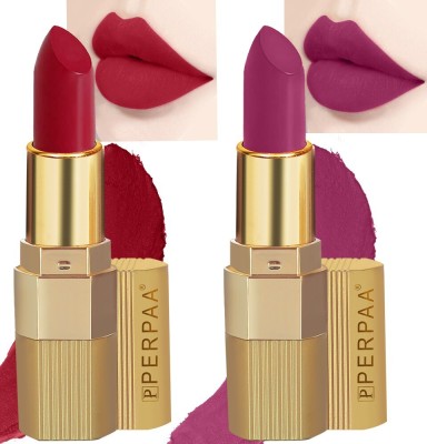 Perpaa Xpression Weightless Matte Waterproof Lipstick Enriched with Vitamin E One Stroke Application -Combo of 2 (5-8 Hrs Stay)(Matte Magenta ,Matte Apple Red, 3.5 g)