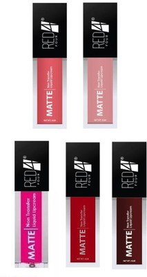 RED4 Non transfer matte liquid lipstick pack of 5(multi, 5 g)