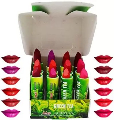 Elecsera Green Tea Matte Lipstick Pack of-12 (Multicolour, 3 g)(Multicolor, 36 g)