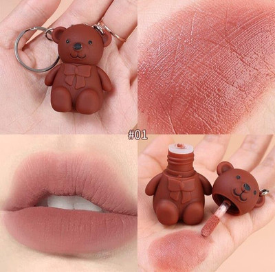LUVIQUE Matte Velvet Lipstick, 2 in 1 Keychain Bear Lipstick Moisturizing pack of 2(Random colour, 40 ml)
