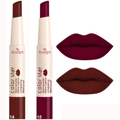 bq BLAQUE Color Stay Long Lasting Matte Lipstick, Shade 14-15(Coffee & Sexy Red, 2.1 g)