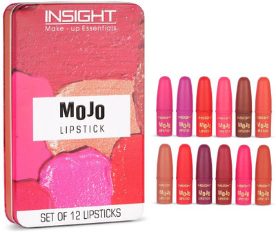 Insight Cosmetics Mojo Lipstick (Long Lasting Which Also Keeps Lips Moisturised)(Single Swipe Application, Smooth & Light Weight, Pack of 12, 36 g)