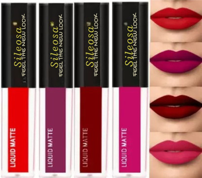 SILEOSA Red Edition Mini Liquid Lipstick 4 Color In One Pack (red mix color 3, 8 ml(Red Mini_i, 4 ml)