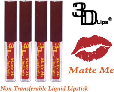 3D-LIPS Matte Me Smooth Non Transferable Liquid Lipstick Pack of 4(Mehroon, 8 ml)