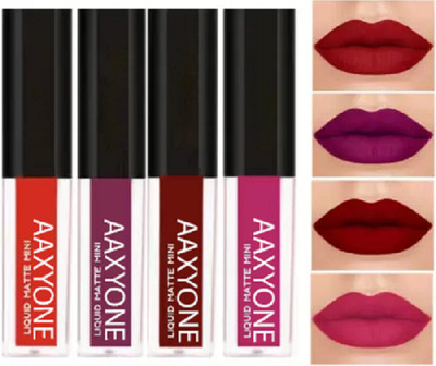 Aaxyone Waterproof and Long-Lasting Liquid Matte Mini Lipstick Pack Of 4 Red Color Shade(Multicolor, 20 ml)