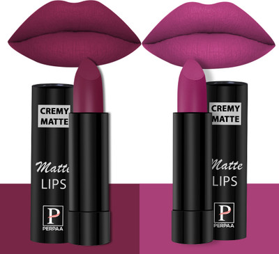 Perpaa Creamy Matte Lipstick Set of 2 Long Lasting One Swipe Application Smudge proof(Cherry Red, Rose Magenta, 7 g)