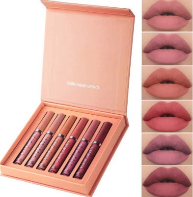 DRIZZLE 6-pcs, Waterproof Liquid lipstick, Makeup Set, Long-Last, Non-Stick, Waterproof.(pink, maroon, brown, hot pink, bay pink, 10 ml)