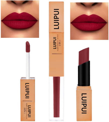 Luipui DARK RED SHADE 2 IN 1 LIQUID LIPSTICK & LIPSTICK(DARK SHADE RED, 4 ml)