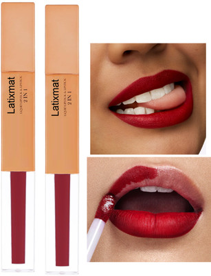 Latixmat Combo Duo Liquid Lipstick & Lipstick Smooth Texture 2in1 Redish Non-Transfer(Redish, 14 g)