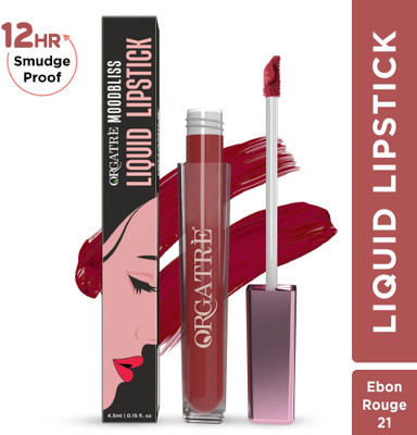 Orgatre Moodbliss Liquid Lipstick waterproof - 12Hr Stay, Non-Transfer & Smudge-Proof(Ebon Rouge, 4.5 ml)