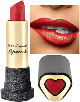 Yuency Gold Sequins Ultra Shine Lipstick | Waterproof | Pigmented Smudge Proof(RED, 3.6 g)