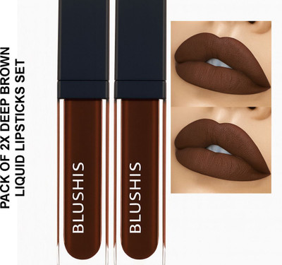 BLUSHIS HD Beauty Non Transfer Liquid Waterproof Matte Lipstick Pack of 2 Shade Brown(Dark Brown, 10 ml)