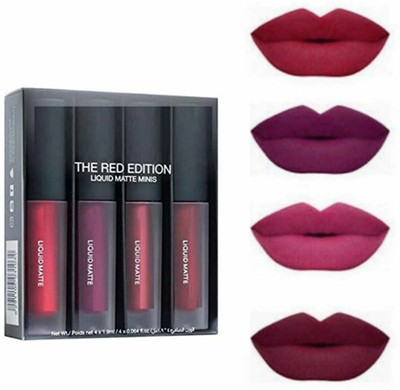 Rsentera Mini red liquid matte lipstick pack of 4 multicolour(Multicolour, 4 g)