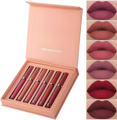 beinina Matte Velvet Shades Lip Gloss Lipstick Set of 6 Pcs, Waterproof and Sumdgeproof(Multicolour, 15 ml)