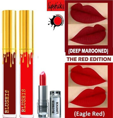 K3NTERPRISES Non Transfer Waterproof Longlasting Liquid Lipstick Combo Pack of 2 pc(Red, Marooned, 12 ml)