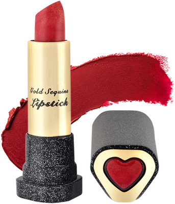 Yuency Ultra Shine Gold Sequins Lipstick | Waterproof | Pigmented Smudge Proof(Red, 3.6 g)