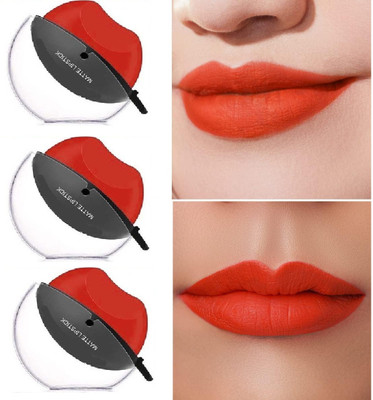 Latixmat Lip Shape Lipstick Tomato Red Apple Design Matte Lipstick Pack Of 3(Red, 20 g)