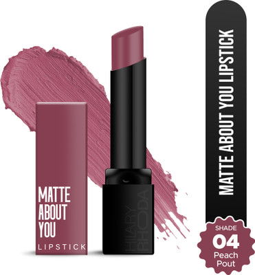 Hilary Rhoda Matte About You Lipstick | Long Lasting & Highly Pigmented | Matte Finish(Peach Pout - Shade 04, 3 g)