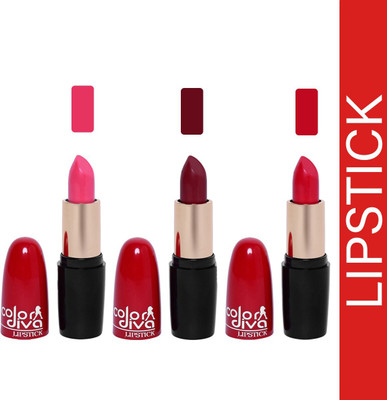 Color Diva Bullet Creamy Matte Lipstick BABY PINK INDIE MAROON ROSY RED(Set of 3, 4.5 g)