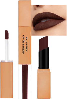 GABBU Choclate Brown 2IN1 LIQUID AND CRYON LISPTICK 7g(Choclate Brown, 7 ml)