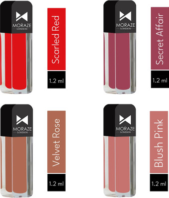 MORAZE Super Stay Matte Finish Waterproof Sensational Liquid Lipstick Combo Pack of 4(Multicolor, 4.8 ml)