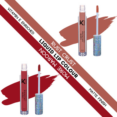 KINDED Liquid Lip Color Vitamin E Enriched Super Stay Glam Lipstick Lip Gloss Combo(Rust Crust & More Maroon, 12 ml)