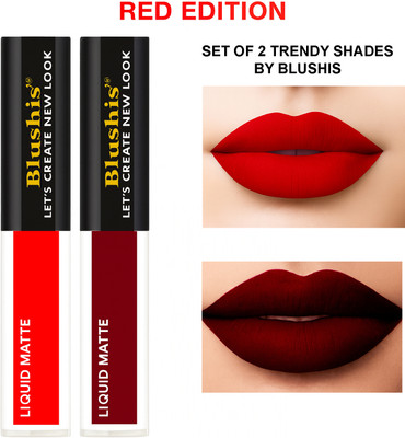 BLUSHIS Non Transfer Professionally Longlasting Liquid Lipstick Combo Set Of 2 pc(Red, Maroon, 8 ml)