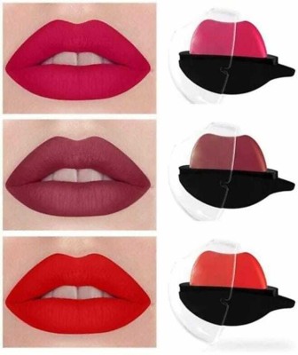 Dyegim Lip shape Lipstick Apple Design Matte Lipstick Pack Of 3 ( Multicolor, 15 g )(Multicolor, 15 g)