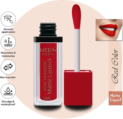MEDIN Paris Proffessional special matte Liquid lipstick set of 1 ((Red, 4 ml)