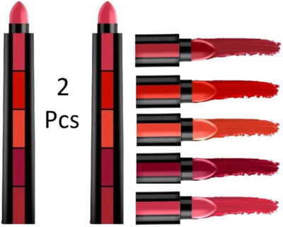 K3NTERPRISES The Red Edition Matte 5 in 1 Shade Lipstic (Set of 2)(Red, 14 g)