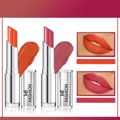 MI FASHION High Pigmented Bold Colors Lipsticks Cr�me Matte Combo Set of 2 Code no 718(Orange, Peach Crush, 7 g)