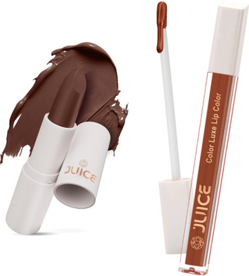 Juice Kiss Sensation Lipstick and Color Luxe Liquid Lipstick with Bio Retinol & SPF15(Browned - M17 & Mocha Lust - M02, 8 ml)