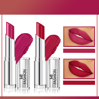 MI FASHION Get Ready to Sparkle with Our Creamy Matte Lipstick for a Show-Stopping Look(Deep Magenta,Crime Red, 7 g)
