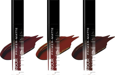 INOUR Primer+Matte Liquid Lipstick-10.5 gm (3.5gm x 3) (Set of 3 Maroon Shade,10.5 gm)(Maroon Shade, 10.5 g)
