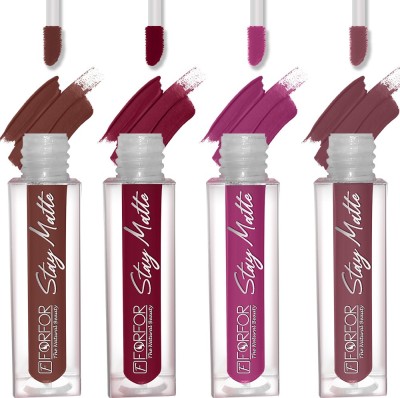 FORFOR Stay Matte Long Lasting Mini Liquid Lipstick Waterproof Combo of 16(Bridal Maroon, Pink Blush, Coco Brown, Mauve, 10 ml)