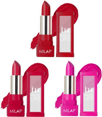 MILAP Long Stay Matte Lipstick Combo Set of 3(Demon Daze,Manhattan Rose,Uncensored, 12 g)