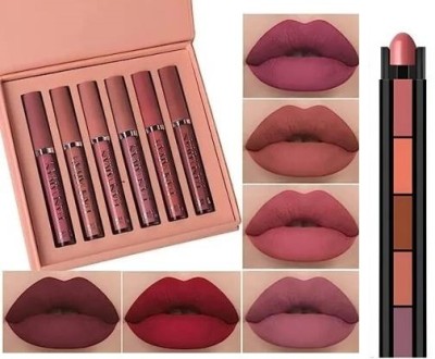 Ladymode Handiyan Waterproof matte Liquid Lipstick Set of 6pc & Fab 5in1 glossy lipsticks(multicolour, 15 ml)