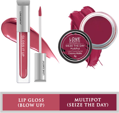 LOVE EARTH Lip And Cheek Tint Seize The Day & Lip Gloss Blow Up(Raspberry Pink/Dark Pink, 11 g)
