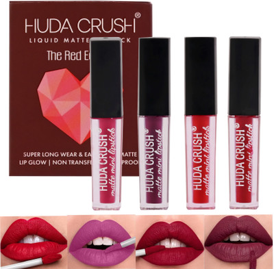 HUDA CRUSH Beauty SuperStay WaterProof Sensational Liquid Matte Red Lipstick Set of 4(Maroon, Magenta, Red, Wine, 12 ml)