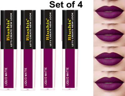 BLUSHIS Non Transfer Liquid Waterproof Matte Liquid Lipstick Pack of 4 Shade Purple(Purple, 16 ml)
